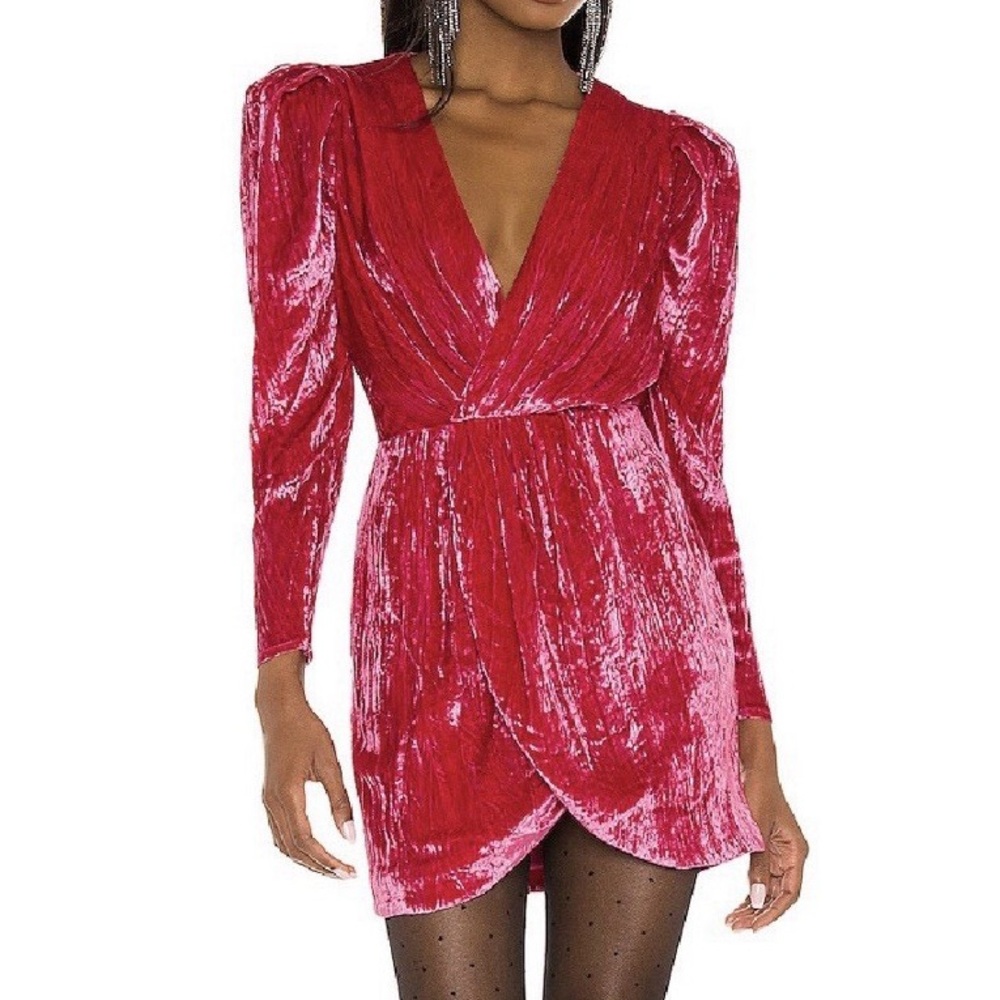 Lovers + Friends Kimora Velvet Mini Dress Long Sleeve Magenta Pink Size XS